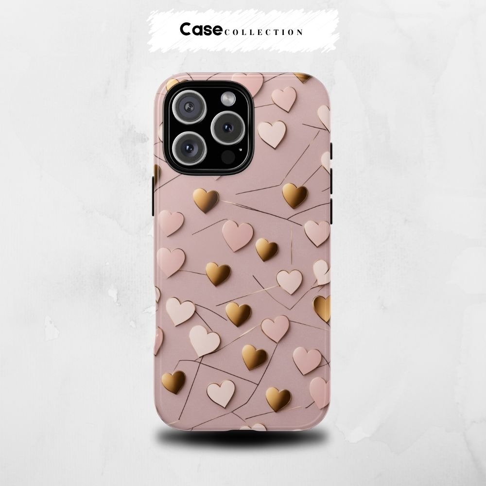 Étui Cœurs Rosés Dorés
